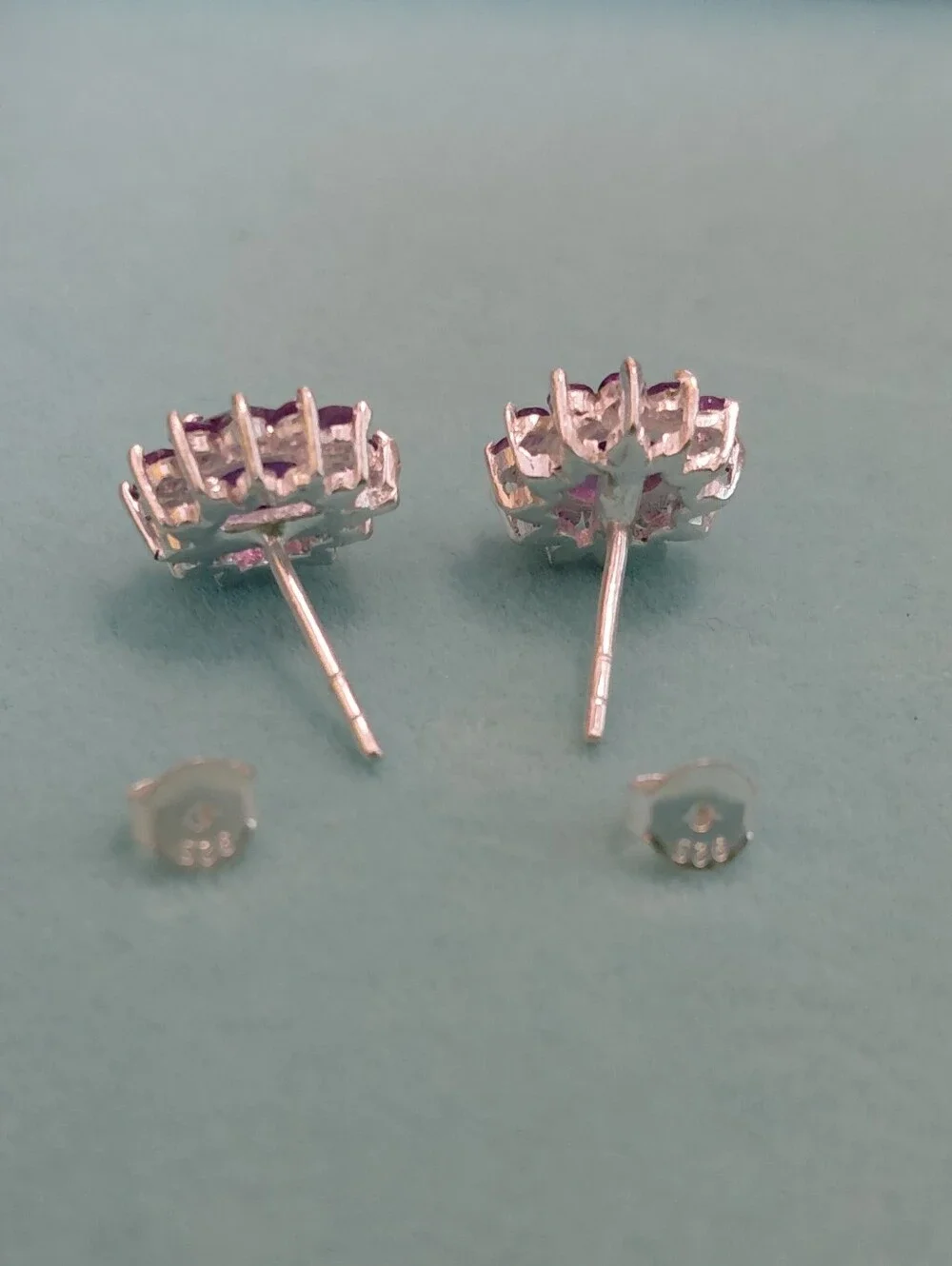Dainty Amethyst Flower Silver Stud Earrings